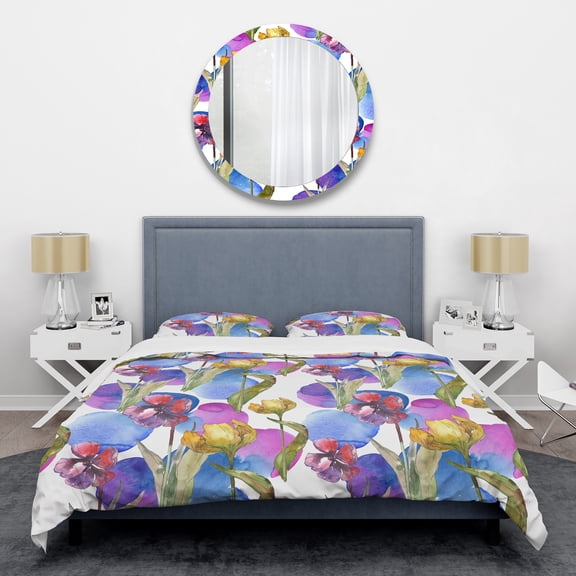 Designart 'Retro Tulips in Purple' Mid-Century Modern Duvet Cover Set