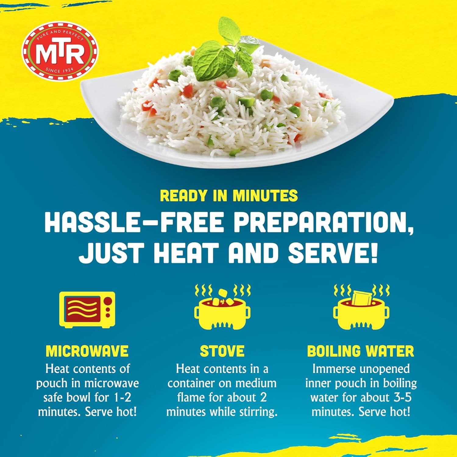 MTR Vegetable Pulao - Microwavable Rice Packs for Instant Meals - Authentic Indian Ready-To-Eat Meal - Delicious & Nutritious Rice Ready in Minutes - Suitable for Vegetarians (250g, Pack of 6)