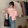 thumbnail image 2 of -Chaqueta corta de bombardero rosa para mujer, Chaqueta corta informal de gran tamaño, moda coreana, estética elegante, Primavera, 2 of 5
