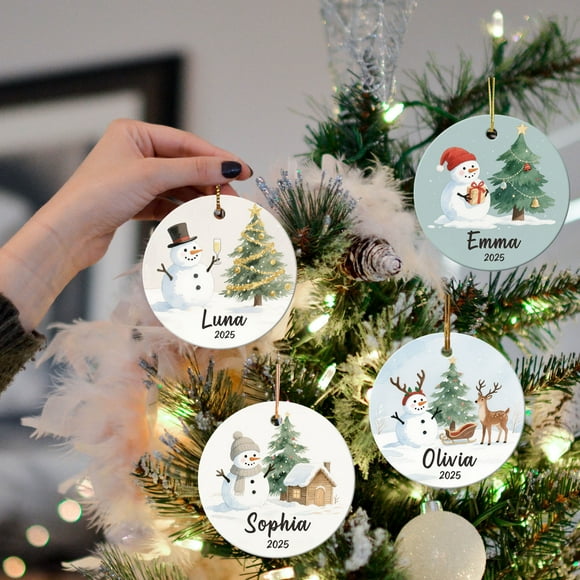Lindo Adorno de Cerámica de Muñeco de Nieve, Regalo Personalizado para Las Fiestas, Decoración para Árbol de Navidad