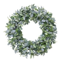 Puleo International 28" Artificial Flocked Lambs Ear Spring Door Wreath, Green/Gray