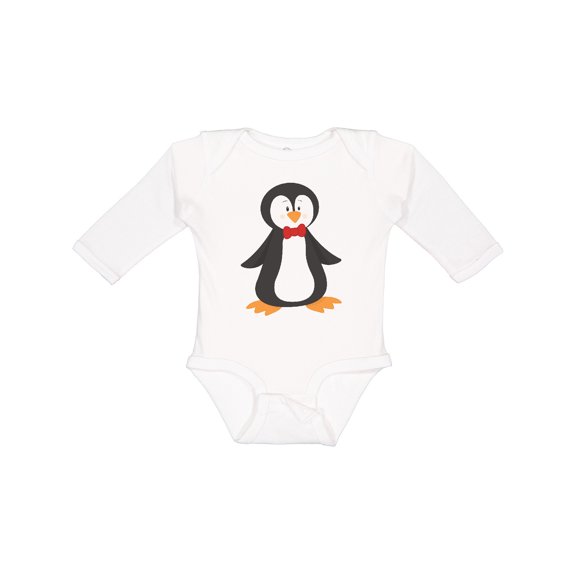 Inktastic Cute Penguin, Penguin With Red Bow Tie Boys or Girls Long Sleeve Baby Bodysuit