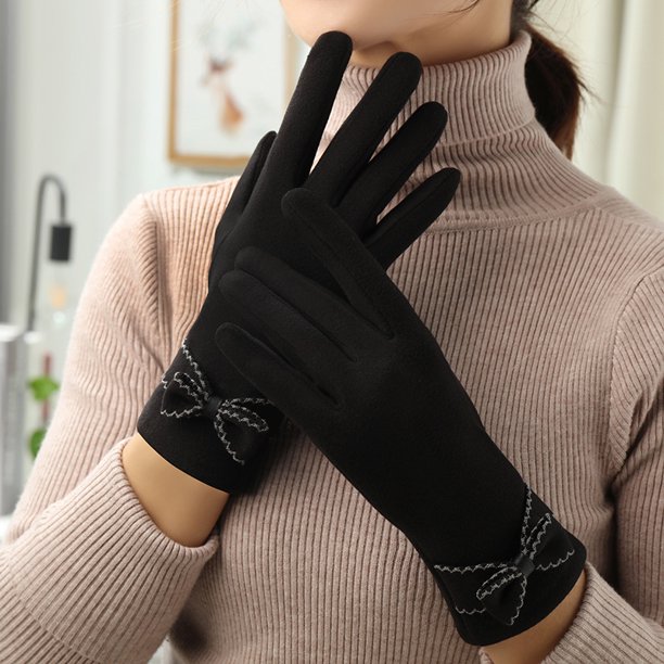 Guantes de mujer de otoño e invierno acolchados cálidos versión coreana de los encantadores guantes de conducción de franela fría con pantalla táctil