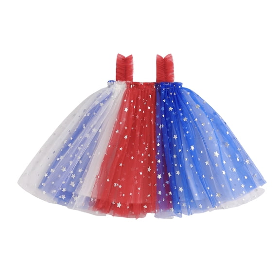 BemeyourBBs Toddler Baby Girl 4th of July Dress Outfit Baby Girl Patriot Independence Day Summer Clothes Sleeveless Star Red White Blue Layered Tutu Tulle Dress Little Girls Cake Smash Party Clothes