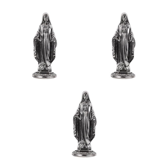 Masteelf 3pcs Retro Alloy Virgin Mary Sculpture Metal Craft Figurine For Car Dashboard And Home Decor Vintage Aesthetic Church Decoration