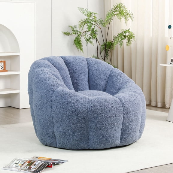 Light Blue Teddy Bean Bag Chair with Armrests & Memory Foam - Comfy Lazy Sofa for Living Room, Bedroom Lounging & Reading | Oversized Floor Chair