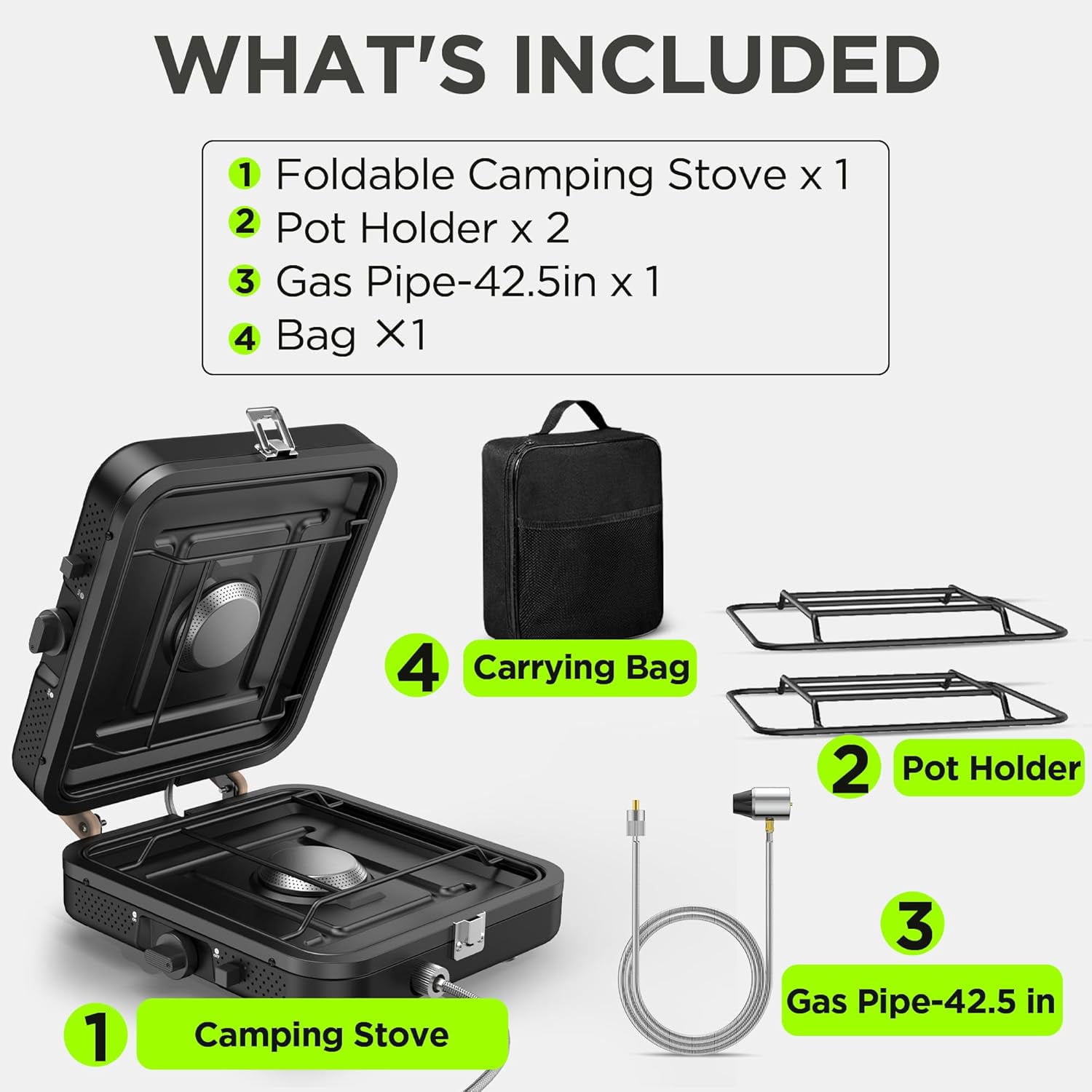 Propane Gas Stove, 17500 BTU, 2 Burner Folding Portable Camping Stove with Carrying Bag, Built to Last, Camp Stove for Camping, Car Travel, Yard Parties, Outdoor Cooking, Backpacking Grill Propane