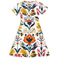 thumbnail image 4 of GERsome Summer Dresses for Girls Cute Floral Print Crewneck T-shirt Dresses Loose Short Sleeve Beach Party Sundress Size 4-14 Years, 4 of 5
