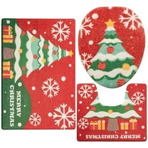 3pcs Christmas Bathroom Mat Sets Floor Mat U-Shaped Toilet Floor Mat Toilet Seat Cover Anti Slip Bath Rugs Decoration