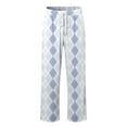 thumbnail image 5 of Men Striped Gingham Pants 2025 2026 Pajama Lounge Boxer Pants Cute PJ Bottoms with Drawstring Casual Wide Leg Trousers with Pockets (7-Light Blue, 3X-Large), 5 of 6
