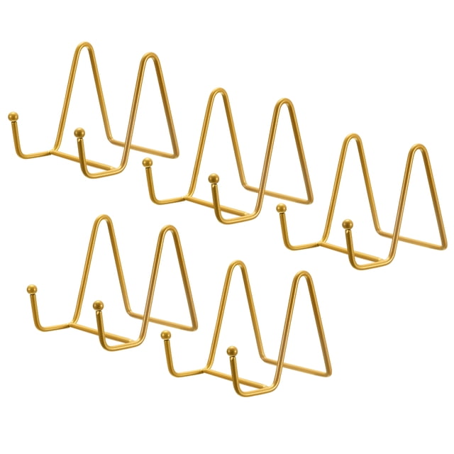 Unique Bargains 5Pack 3Inch Plate Stand for Display Iron Easel Plate Holder for Photo Gold