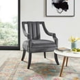 thumbnail image 2 of Contemporary Modern Urban Designer Living Room Lounge Club Lobby Accent Side Chair, Velvet Fabric Wood, Grey Gray, 2 of 7