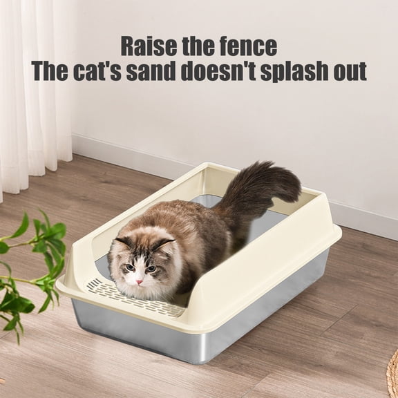 Upgraded Stainless Steel High Sided Metal Litter Box Suitable For Small Cats Non Stick Odor Proof Expose Proof And Foolproof To Clean N