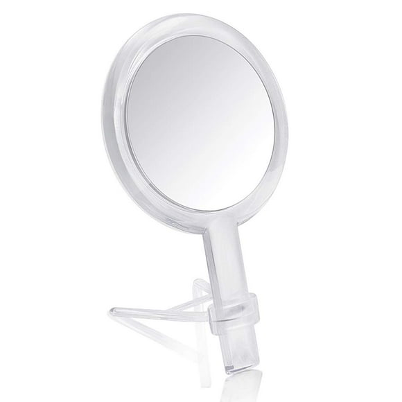 Gotofine Espejo de Maquillaje de Mano de Doble Cara con Aumento 1X y 10X con Soporte Espejo de tocador de Mano Transparente