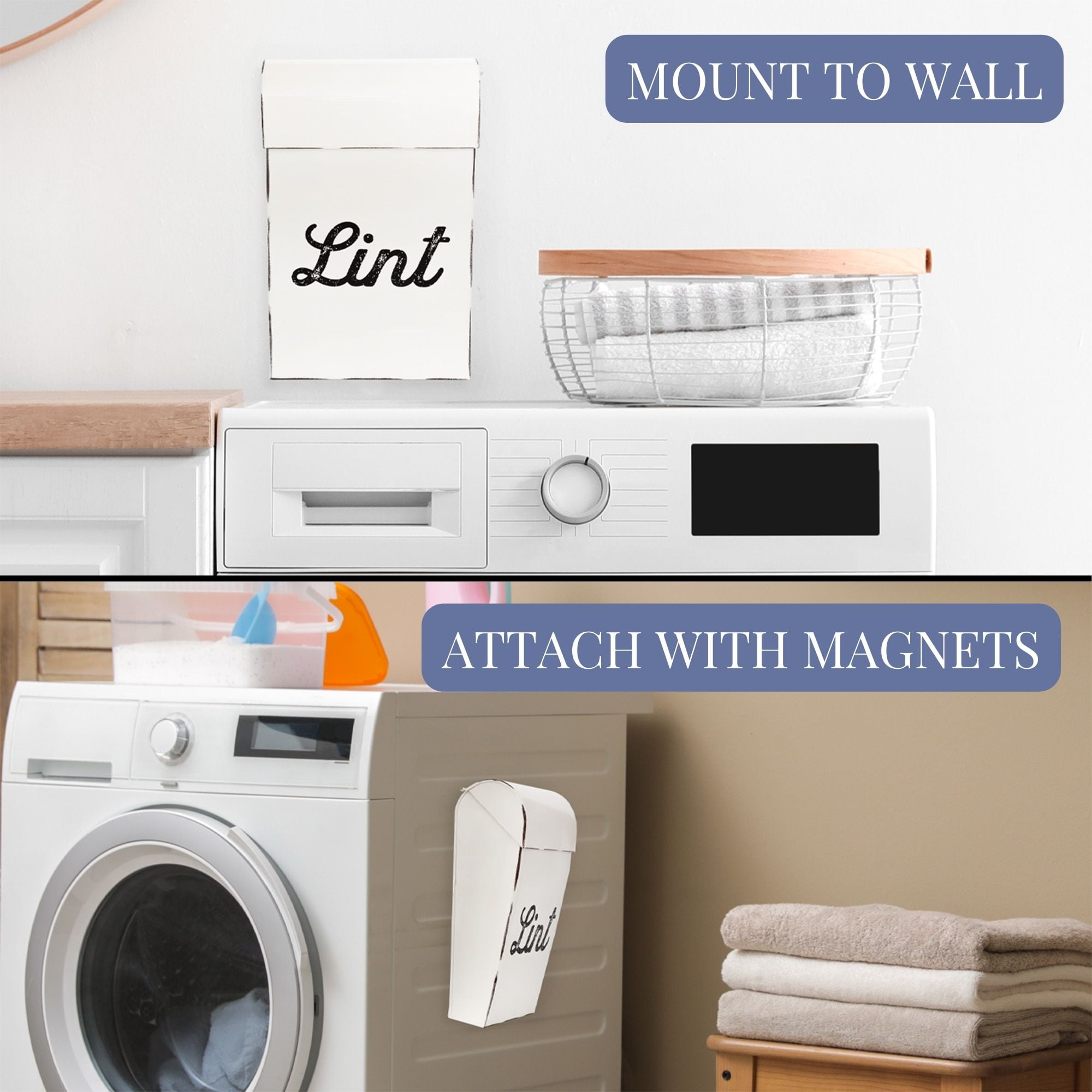 AuldHome Design Farmhouse Enamelware Lint Holder Bin; Distressed White Laundry Room Decor
