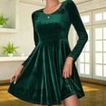 thumbnail image 2 of Womens Crew Neck Long Sleeve Spring Fall Dresses,Women's Fashionable And Elegant Long-sleeved Round Neck Velvet Dress Green, 2 of 5