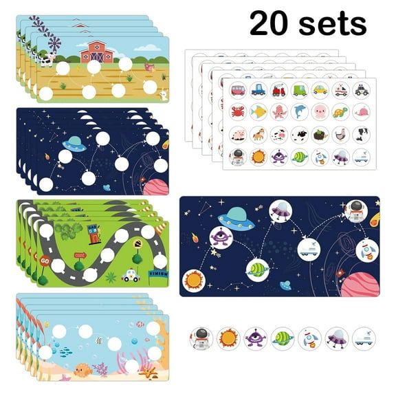 20 Set Special Education 4-Theme Reward Chart 8 x 4 inch Autism Learning Sticker System Portable Behavior Management Tool Visual Schedule Behavior Intervention Kit