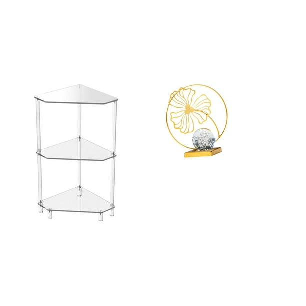 Mesa esquinera moderna con hojas escalonadas y estante de hierro para figuras, ideal para habitación, oficina, dormitorio y como adorno decorativo.
