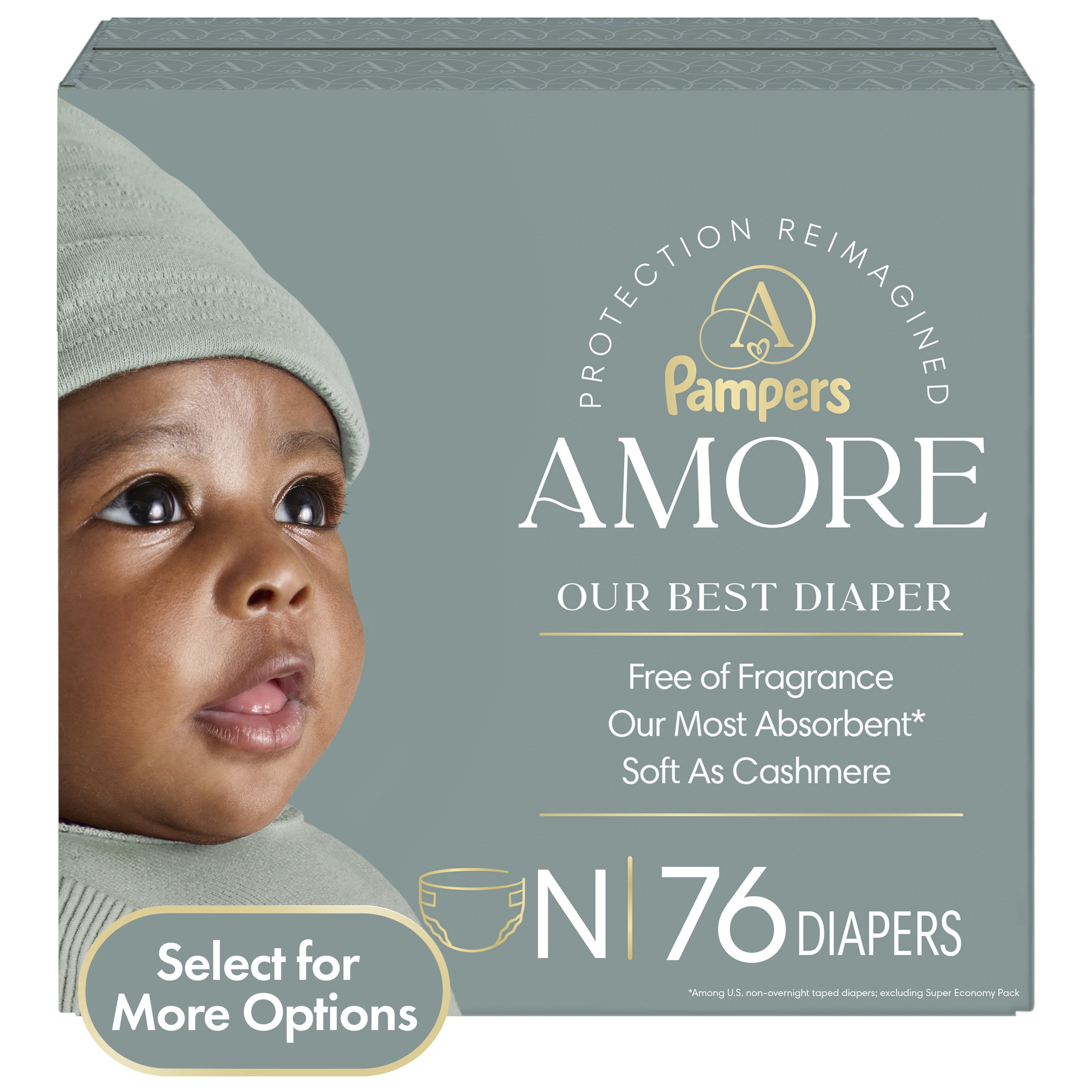 Pampers Amore Baby Diapers Size Newborn, 76 Count (Select for More Options)
