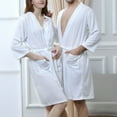 thumbnail image 3 of SWSMCLT Men's Waffle Bath Robe Long Robe Thin Medium Fall Comfy Kimono Bath House V Neck Soft Knee Length White Medium-Large, 3 of 4