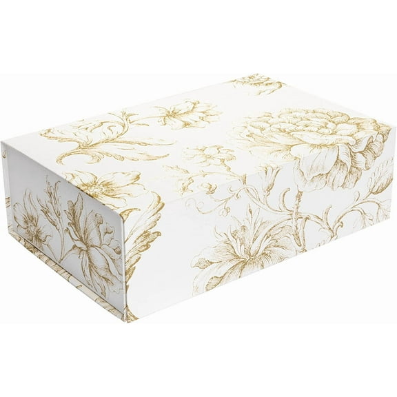Luxury Keepsake Gift Box | Gold Floral Decorative Boxes with Magnetic Lids for Presents, Wedding Memory Box, and Bridal Gifts. 11.5" x 7.5" x 3.5"
