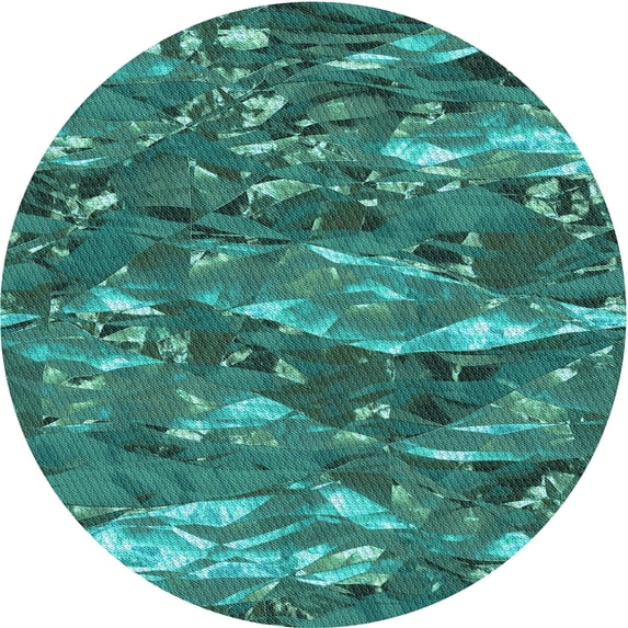 Ahgly Company Machine Washable Indoor Round Transitional Medium Teal Green Area Rugs, 7' Round