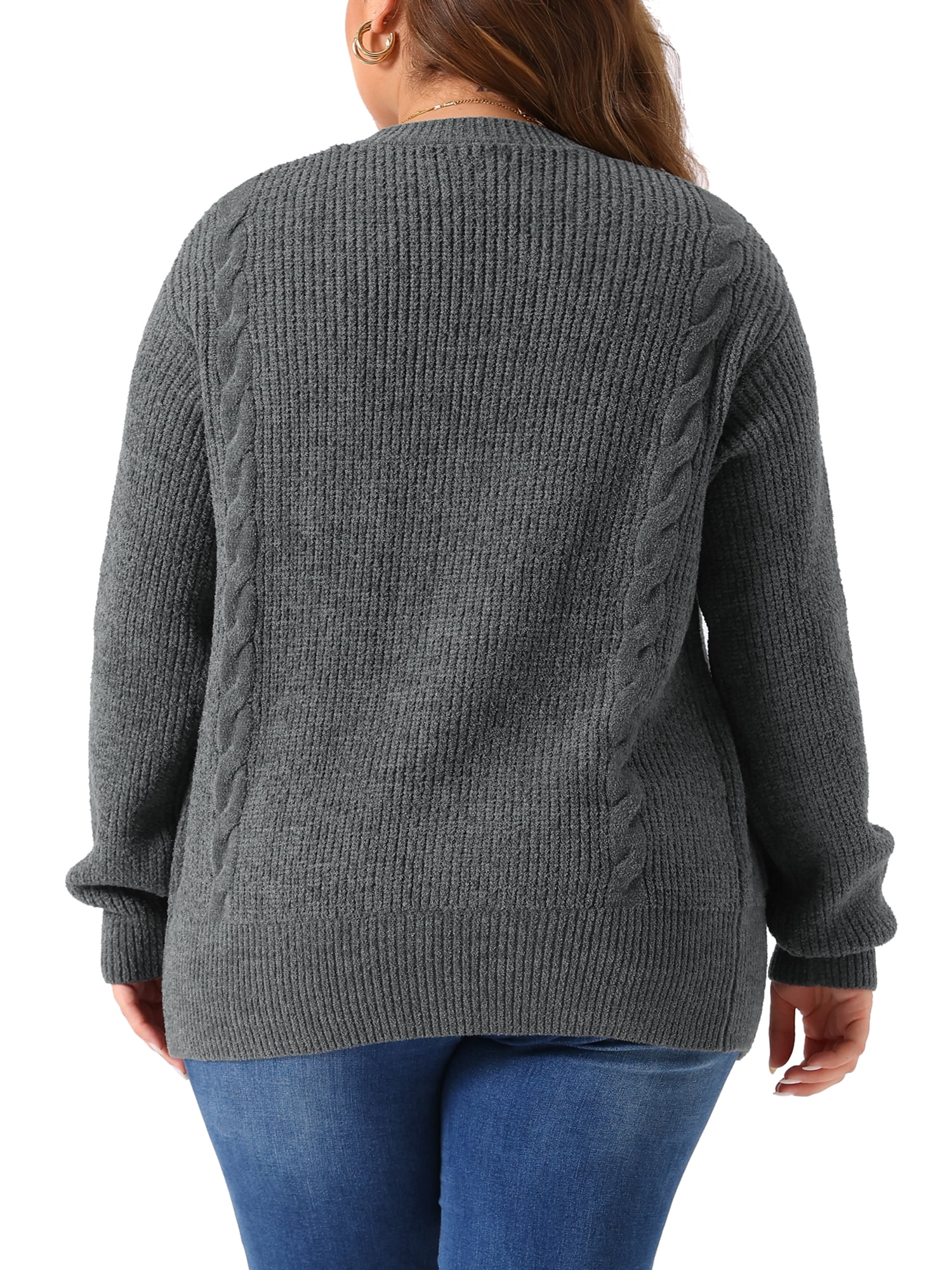DARING DIVA Women's Plus Long Sleeve Crew Neck Knit Cardigans 4X Gray