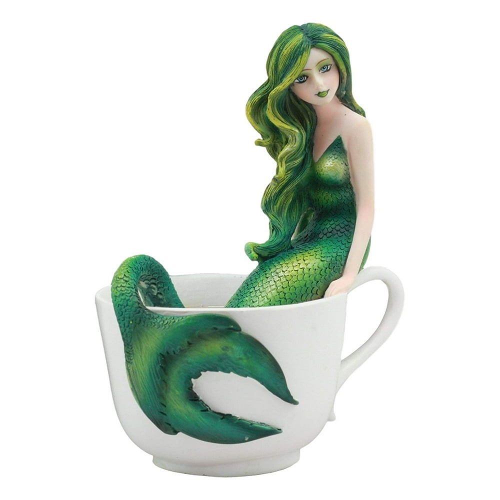 Ebros Amy Brown Tea Cup Atlantis Princess Green Emerald Mermaid Statue