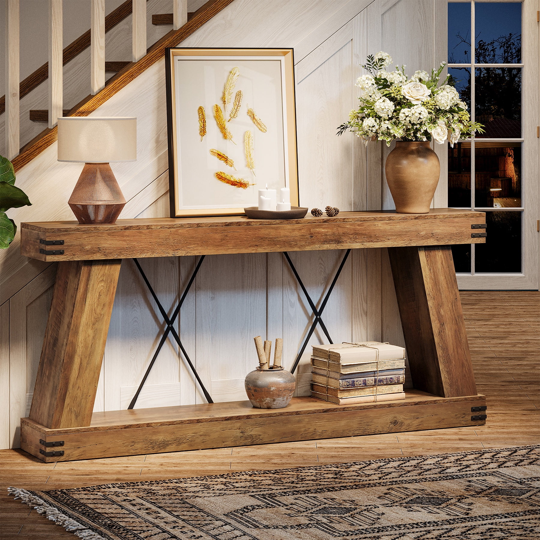 Tribesigns 70.87" Farmhouse Entryway Console Table, 2-Tier Narrow Long Sofa Table Behind Couch for Living Room, Hallway, Entrance, Foyer