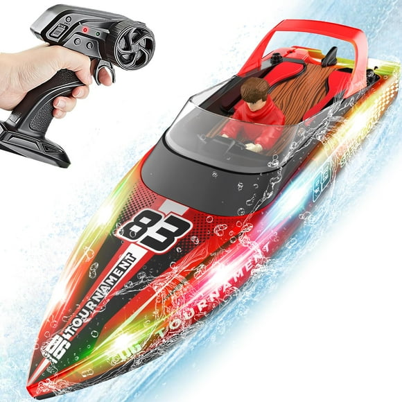 Baño RC Boat con luces LED, resistente al agua durante más de 40 minutos, rojo