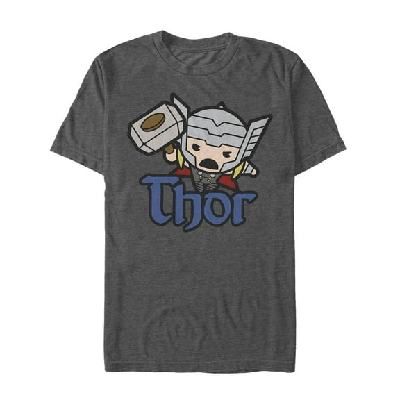 Men's Marvel Cartoon Kawaii Thor  Graphic Tee Charcoal Heather Small