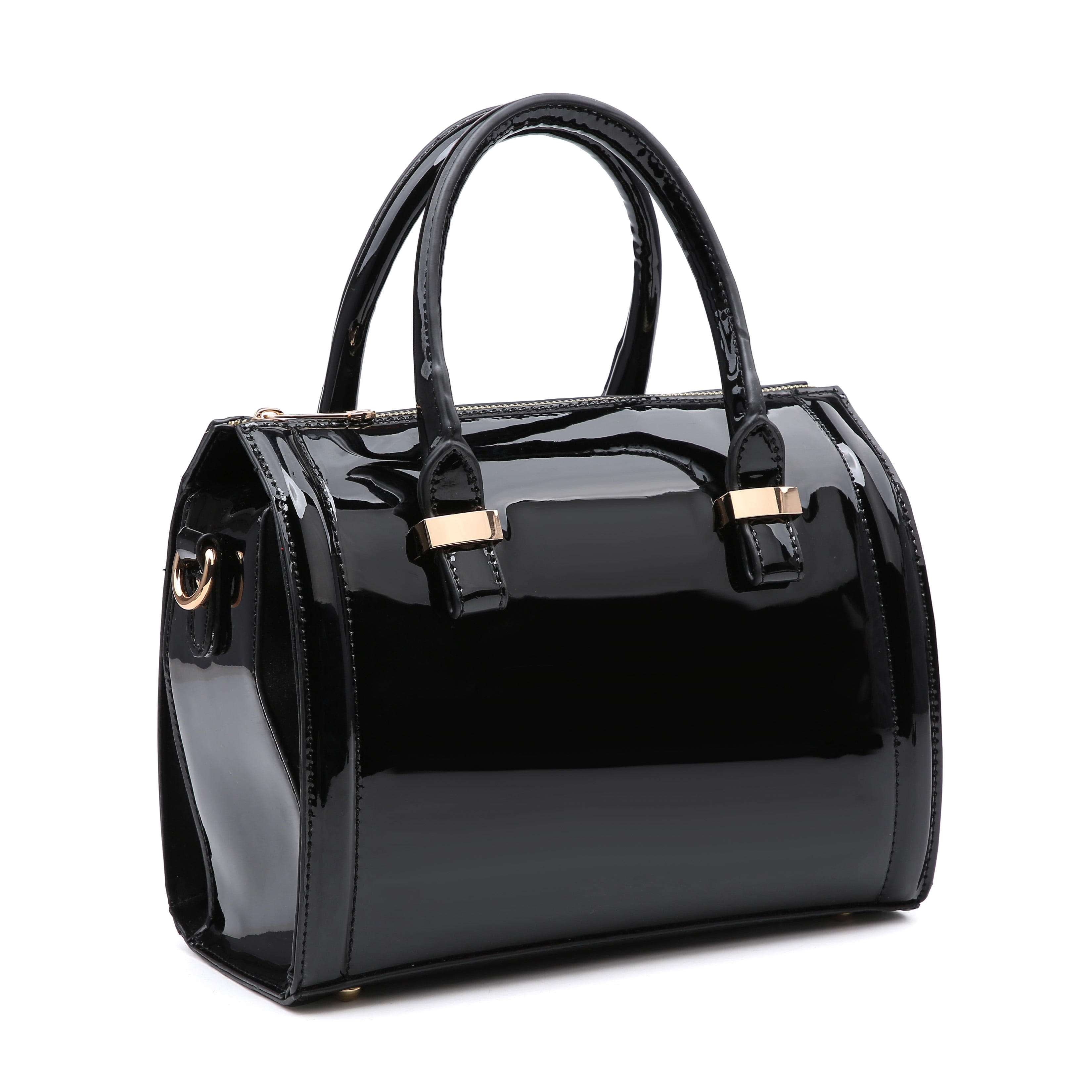 Shiny Patent Faux Leather Handbags Barrel Top Handle Purse Satchel Bag Shoulder Bag for Women