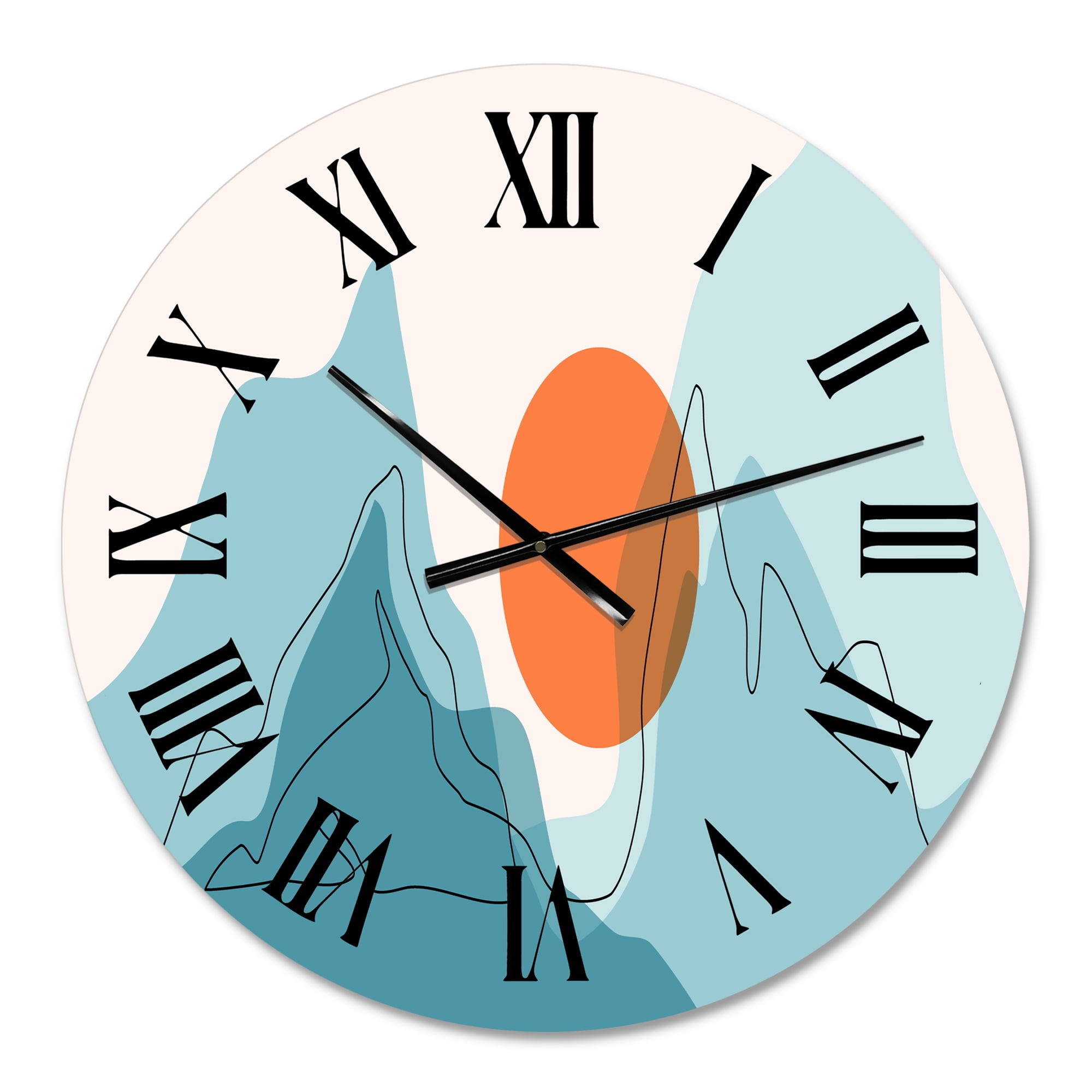 Designart 'Red Moon Over Abstract Blue Mountains I' Modern Wall Clock