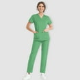 thumbnail image 2 of JGNGSHN Scrub Sets for Woman Solid Color V-Neck Short Sleeve Long Pants Nurse Uniform with Pock Green XL, 2 of 6