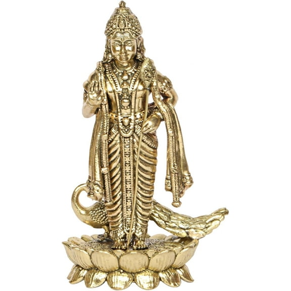 Brass Murugan Idol – Antique Finish Kartikeya Murti for Home Temple, Vastu & Spiritual Decor