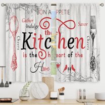 Red White Rustic Farmhouse Kitchen Curtains Vintage Country Wooden Plank Board Fork and Spoon Retro Wood Rod Pocket Funny Quotes Bedroom Living Room Treatment Fabric 2 Panels 27.5Wx39H Inch