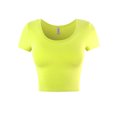 thumbnail image 1 of A2Y Women's Basic Ribbed Short Sleeve Rayon Crew Neck Fitted Crop Top Tee Neon Cyber Green S, 1 of 5