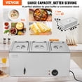 thumbnail image 6 of VEVOR 3-Pan Commercial Food Warmer, 17.4QT Electric Steam Table, 1200W Professional Countertop Stainless Steel Buffet Bain Marie with 86-185°F Temp Control for Catering and Restaurants, Silver, 6 of 9