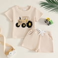 thumbnail image 2 of Ymyiu Toddler Boy Outfit Boys Summer Clothes Short Sleeve Top and Shorts 2-Piece Kids Outfits Boys Sets 6-12 Months (Beige,6-12 Months), 2 of 5