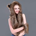 thumbnail image 5 of Bufanda con capucha para mujer y niña, conjunto de guantes, gorro de invierno 3 en 1 con bufanda y guantes, gorro de oso de lobo de piel sintética, gorro con orejeras BANYUO Hogar, 5 of 5