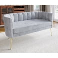 thumbnail image 3 of HMD Moveis Velvet Flared Arm Loveseat with Bench and Coffee Table, Silver Gray, 3 of 11