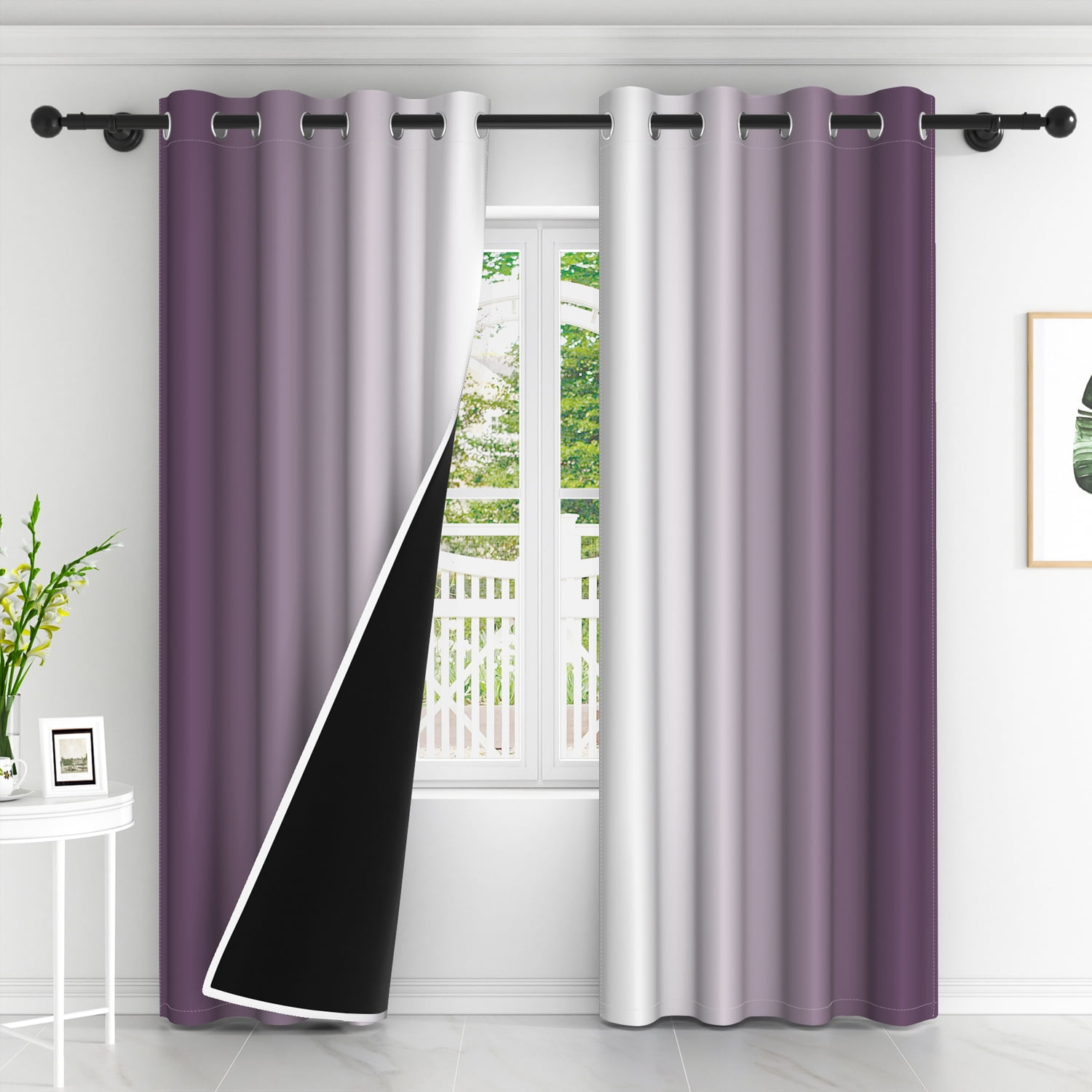 Lfeey Light Blocking Curtains, Room Darkening Blackout Curtains, Purple and White, 42"x72", 2 panels