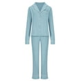 thumbnail image 3 of Women's Pajama Sets 2pc Long Sleeve Button Shirts and Wide Leg Pants Sleepwear Casual Soft Cozy Lounge Sets 2024 Winter Pjs, 3 of 5