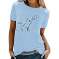 thumbnail image 1 of TSADFHJI Chandails en Molleton pour Femmes Tendance 2024 Printemps Été Imprimé Chats Manches Courtes Col Rond T-Shirt Haut TTG Bleu, 1 of 5