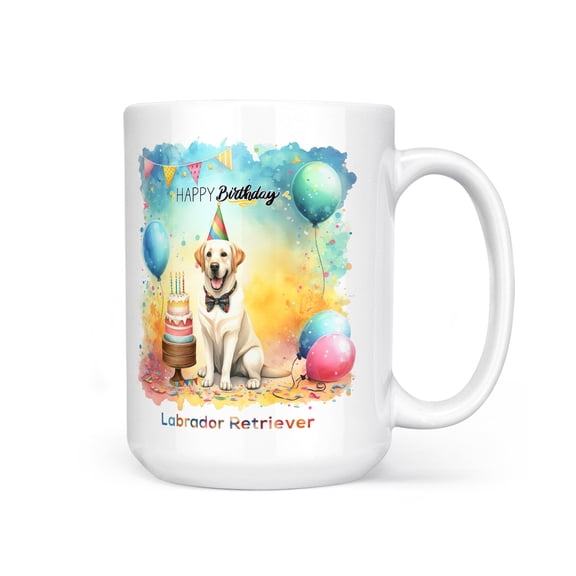 Happy Birthday to Labrador Retriever Kitten Party Balloons Cake Mug Lab Dog Lover Gifts Coffee Tea Cup - 00027