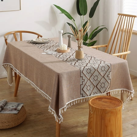 

Innerwin Tablecloths Washable Table Cloths Tassels Rectangle Tablecloth Geometric Print Holiday Round Embroidered Decorative Oil-Proof Kitchen Coffee 55.12x70.87 in