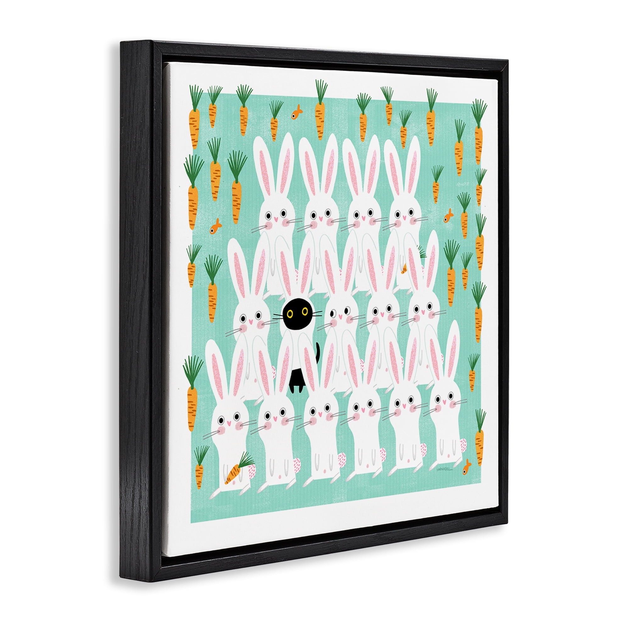 Stupell Industries Cat Mixed with Bunnies Animals Painting Black Floater Framed Canvas Art Print Wall Art, 25 x 25