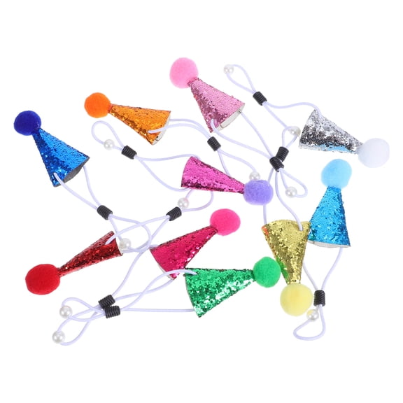 HONMEET 10-Pack Small Animal Party Hats for Kids, Colorful Pompoms, PU Material, Assorted Bright Colors Birthday Celebration