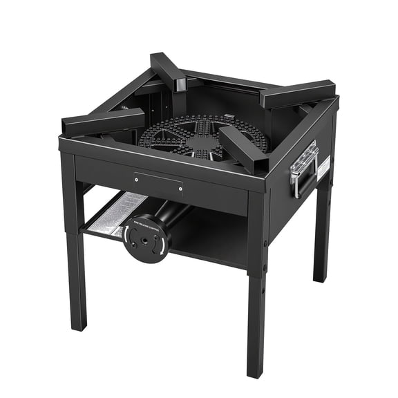 KFFKFF Single Burner Outdoor Propane Gas Stove, 200,000 BTU LPG Camping Cooker, Durable Carbon Steel Design with Shield & 20 PSI Regulator, Ideal for BBQ, Camping, Patio Cooking, and Seafood Boils