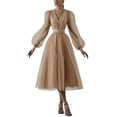 thumbnail image 4 of xiaxaixu Robe de Soirée Formelle pour Femme, Col en V, Empiècements en Maille, Manches Longues, Robe de Soirée pour Cocktail, Mariage, Fête, 4 of 7